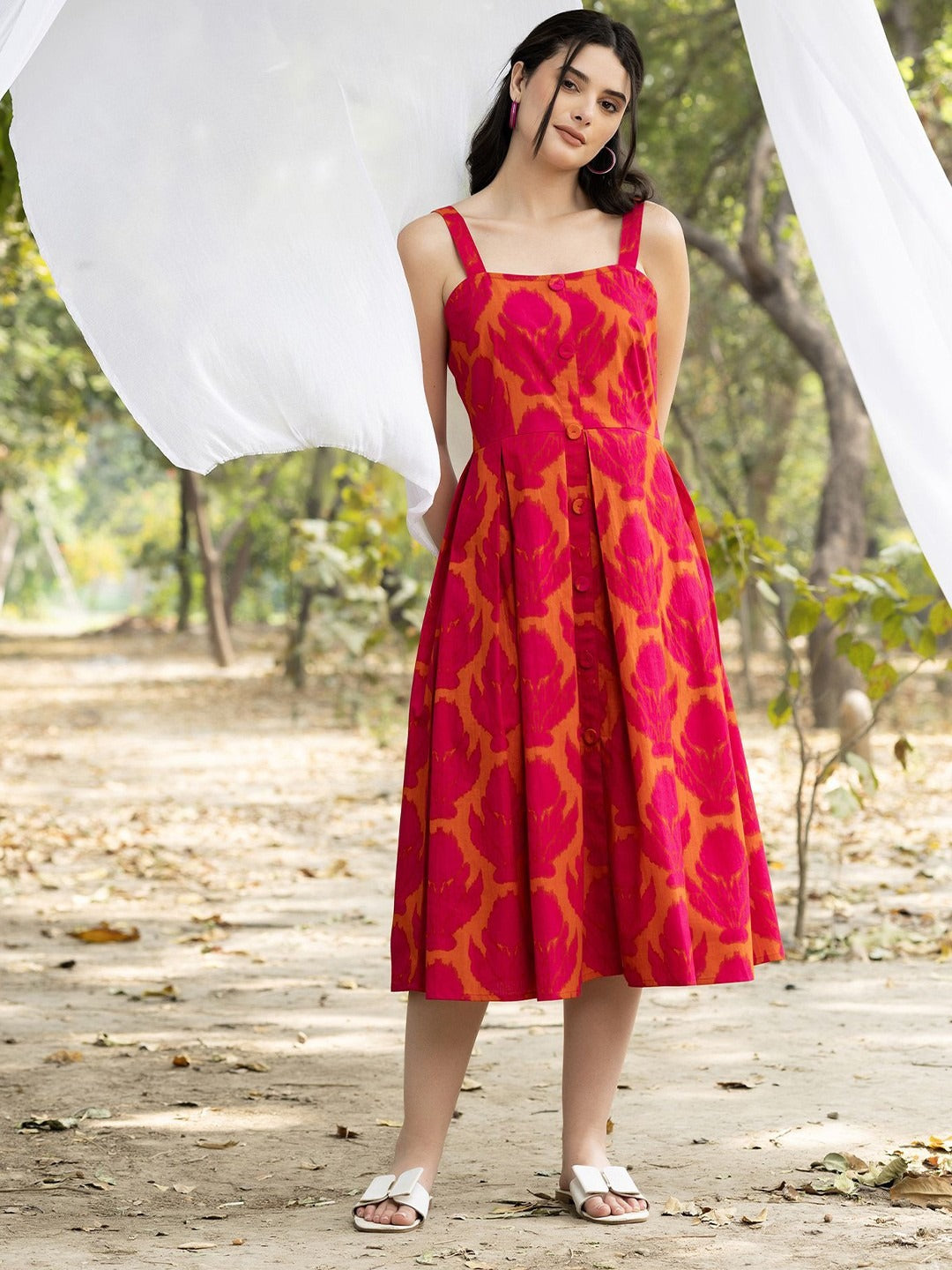 Strappy Box Pleat Midi Dress