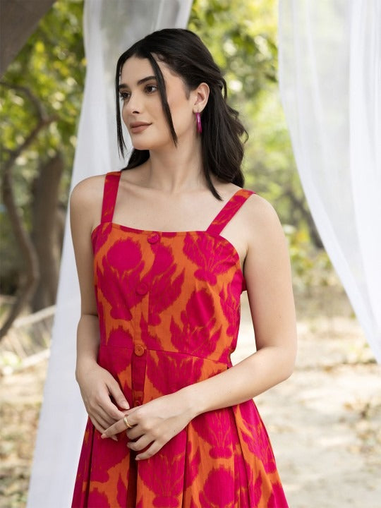 Strappy Box Pleat Midi Dress