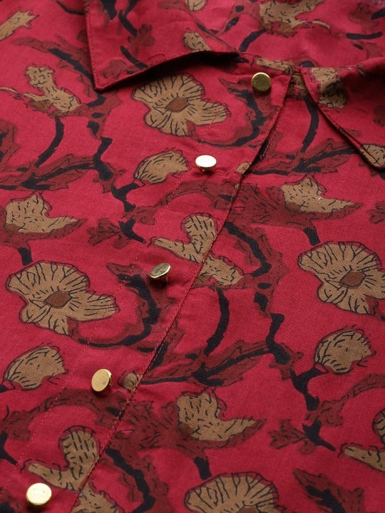 Zerah Women Maroon & Black Ethnic Kurta