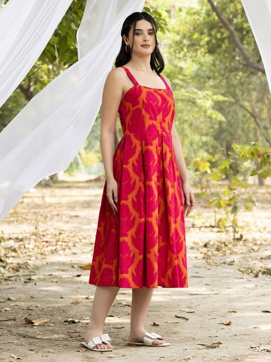 Strappy Box Pleat Midi Dress