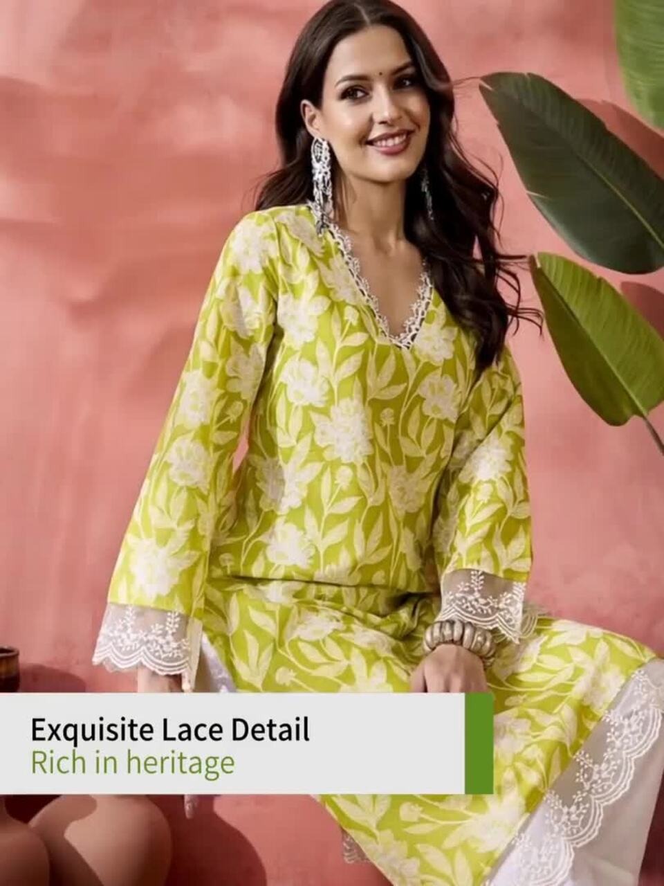 Zerah Floral Printed V-Neck Kurta