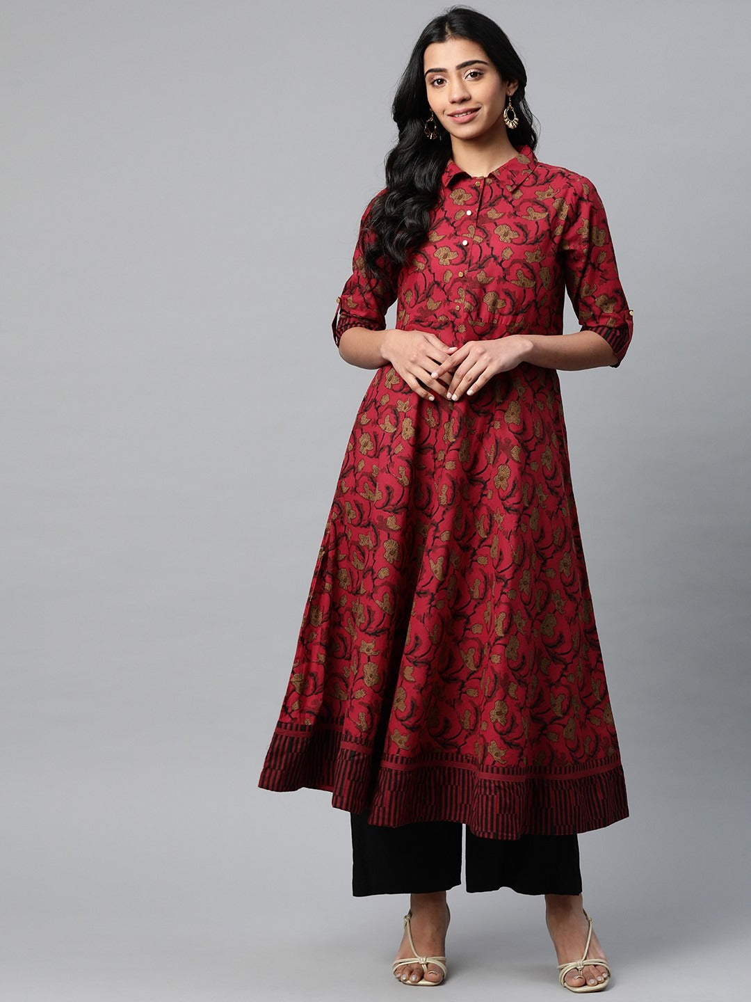 Zerah Women Maroon & Black Ethnic Kurta