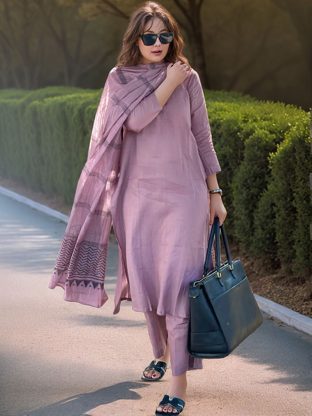 Women Kurta with Trousers & Dupatta set